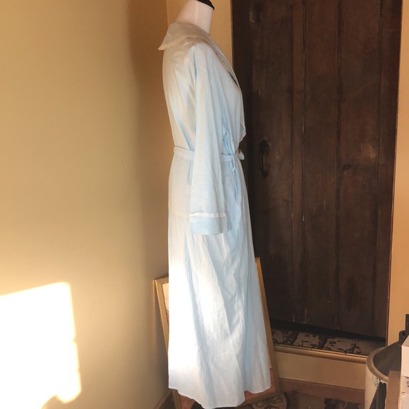 VTG02 EILEEN WEST size Small Cotton Robe LaceTrim Eyelet Stripe Shawl Collar NEW - Picture 4 of 16